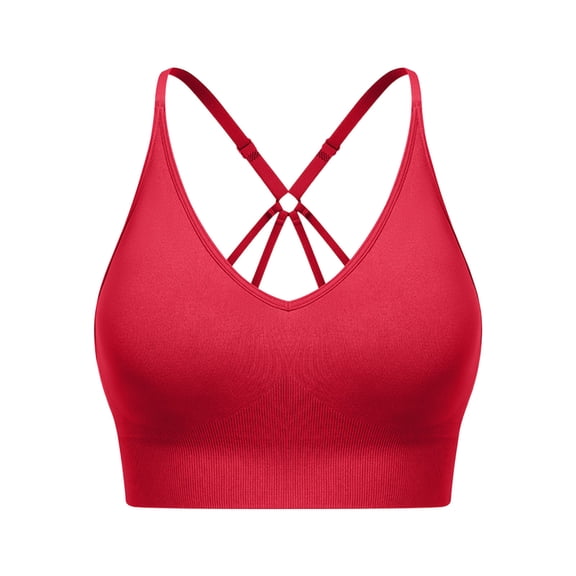 Strappy V Neck Sport Bra for Women, Multipack Padded Seamless Wireless Supportive Racerback Criss Cross Workout Yoga Bra Pack