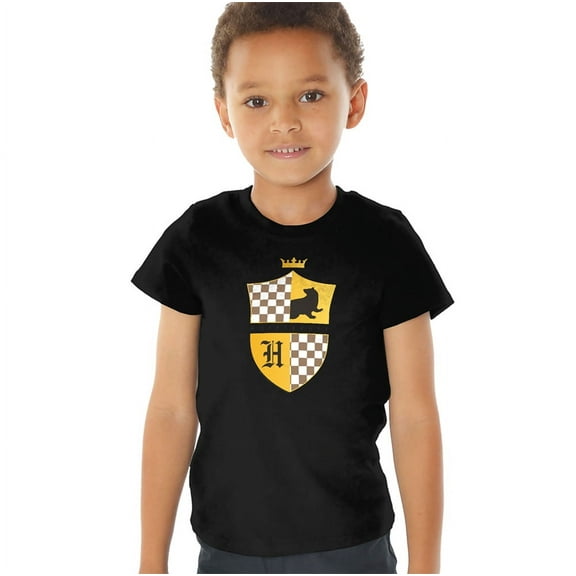 Harry Potter Hufflepuff Checkered Shield Crest Kids T Shirt (2) for Youth Toddler Boys and Girls, Black