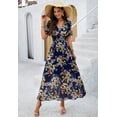thumbnail image 3 of Women's Floral Maxi Dress Flowy V Neck Empire Waist Summer Wedding Guest Party Casual Chiffon Dress, 3 of 6