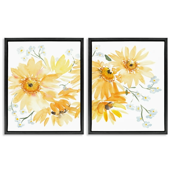 Stupell Industries Watercolor Black Eyed Susans Plants & Flowers Painting Black Floater Framed Canvas Art Print Wall Art, 17 x 21, Set of 2