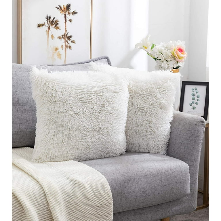 Set of 2 Fluffy Faux Fur Cushion Soft Artificial Fur Throw Pillowcase Fluffy Fur Fur Pillow Decorative Throw Pillow Cushion Case for Sofa Bedroom