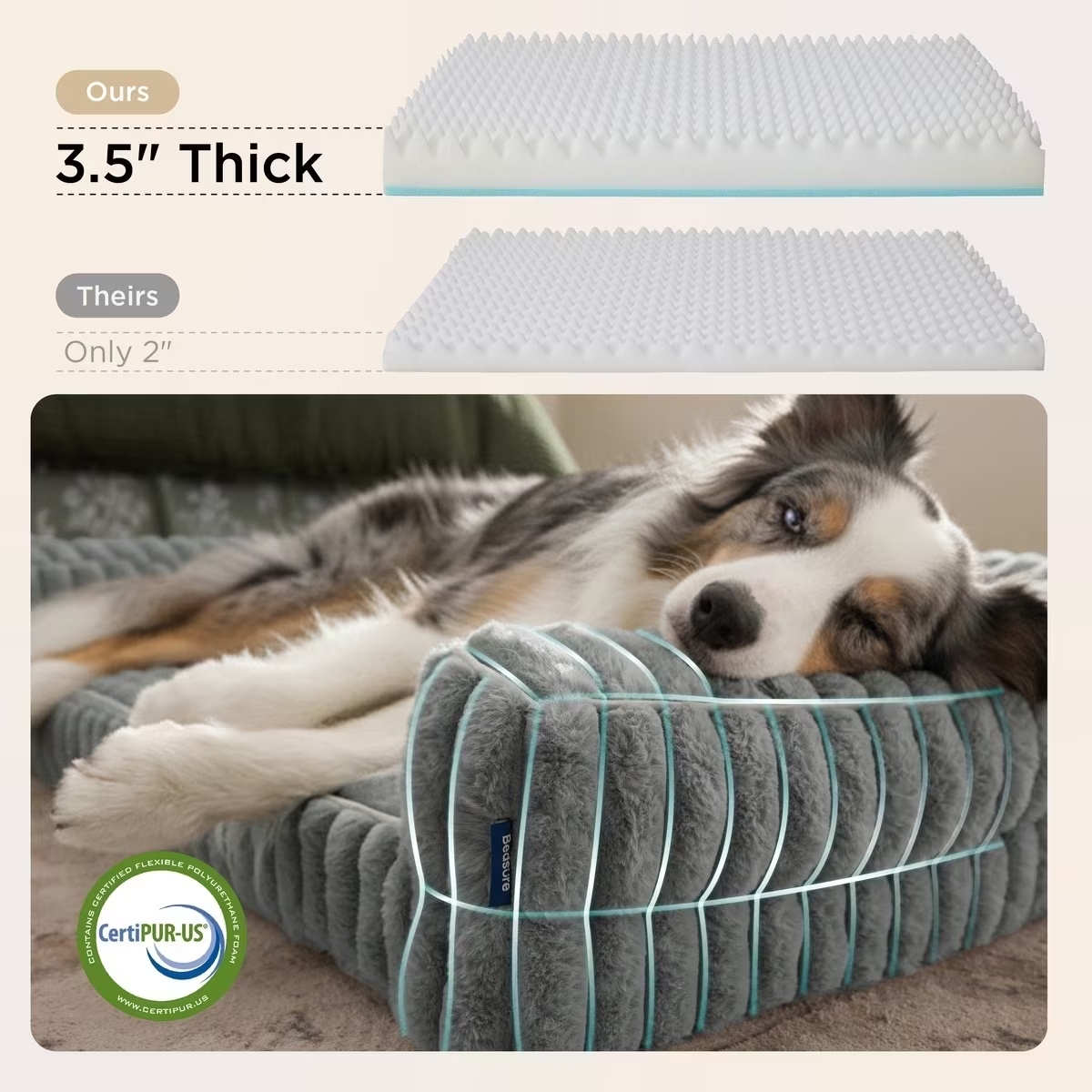 U by Bedsure ComfyFleece Orthopedic Dog Bed, Large, Grey photo 3
