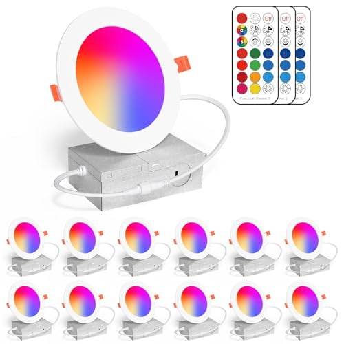 Recessed Lighting 4 Inch Color Changing 12W LED Downlights,1000Lumens Recessed Ceiling Lights,RGB & Warm White 2700K Dimmable by Remote Control,Dual Memory - Timer - 12
