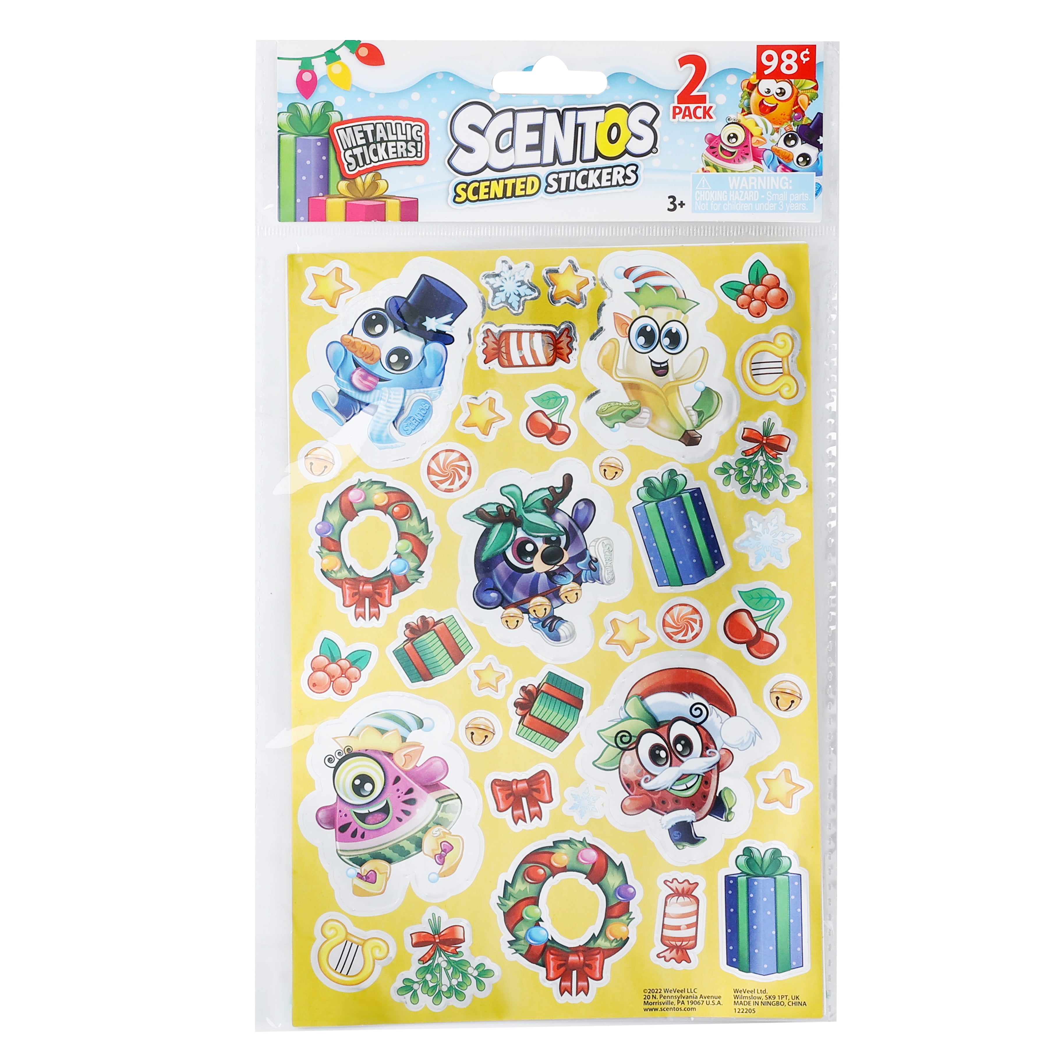 Scentos Scented Gold 2pk Metallic Christmas Pattern Vinyl Stickers - Ages 3+