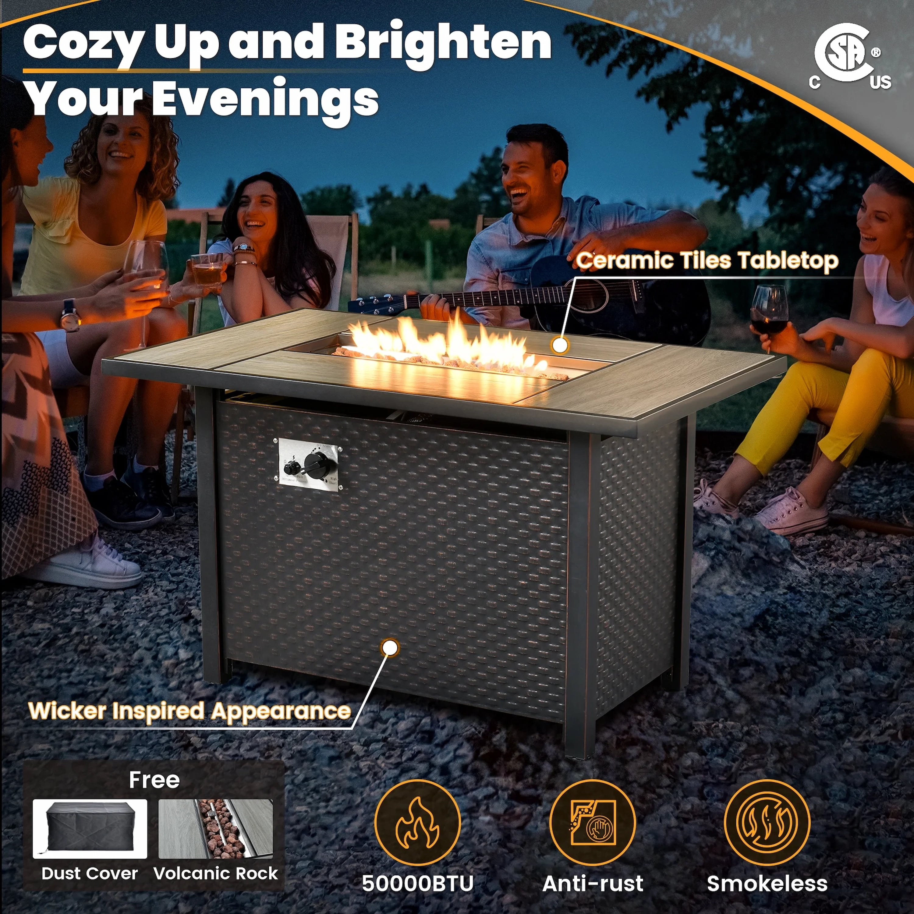 Vcatnet 10 Pieces Outdoor Conversation Set with Swivel Chairs Patio Sectional Sofa with Fire Pit and Coffee Table Black