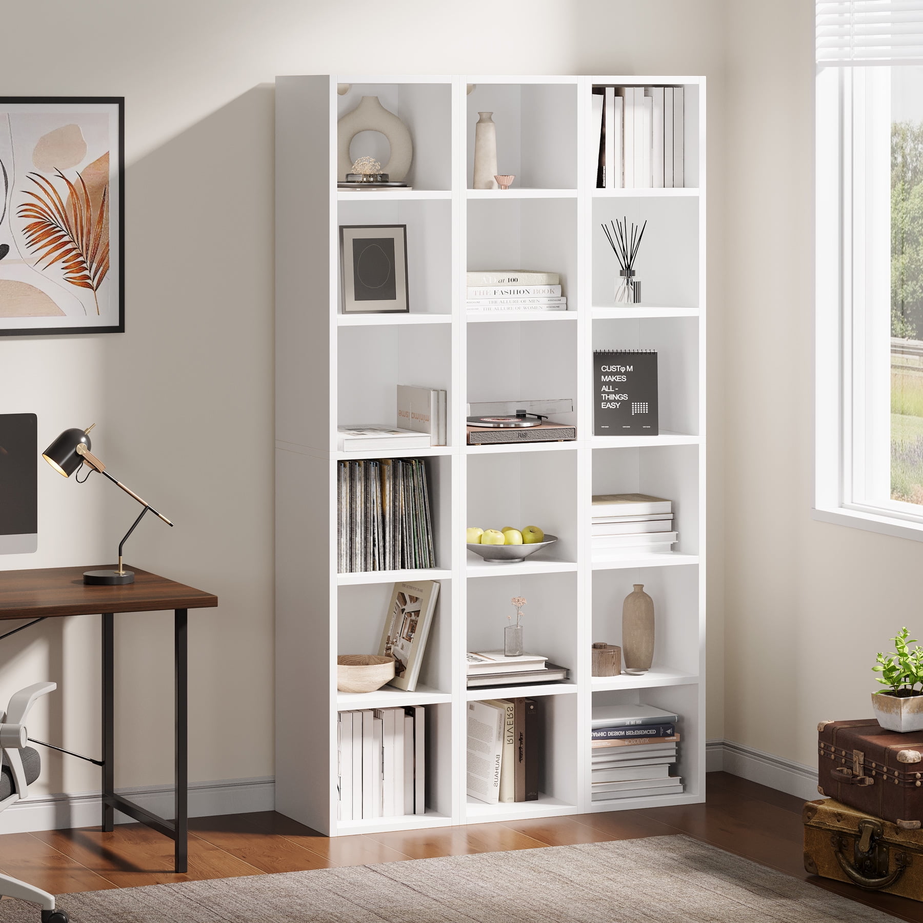 Demi Bonn 70.9" Corner Bookcase, Modern 6-Tier Narrow Cube Display Shelves for Bedroom, Living Room, White