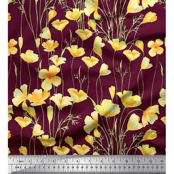 Soimoi Georgette Viscose Fabric Buttercup Floral Printed Fabric 1 Yard 42 Inch Wide