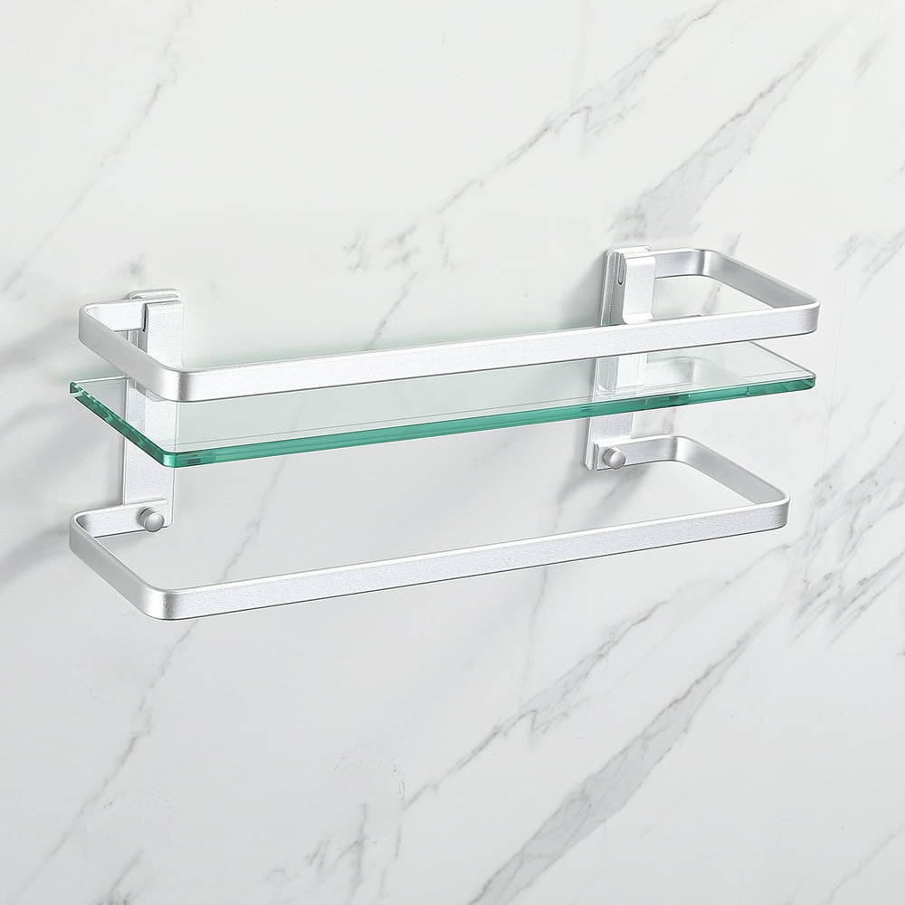 KES Bathroom Glass Vanity Shelf with Towel Bar Anodized Aluminum Wall