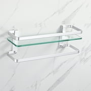 KES Bathroom Glass Vanity Shelf with Towel Bar Anodized Aluminum Wall Mount Shower Storage, 1 Shelf