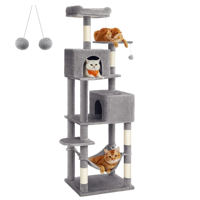 Árbol para gatos Feandrea, 191 cm de alto, con 5 rascadores, color gris claro