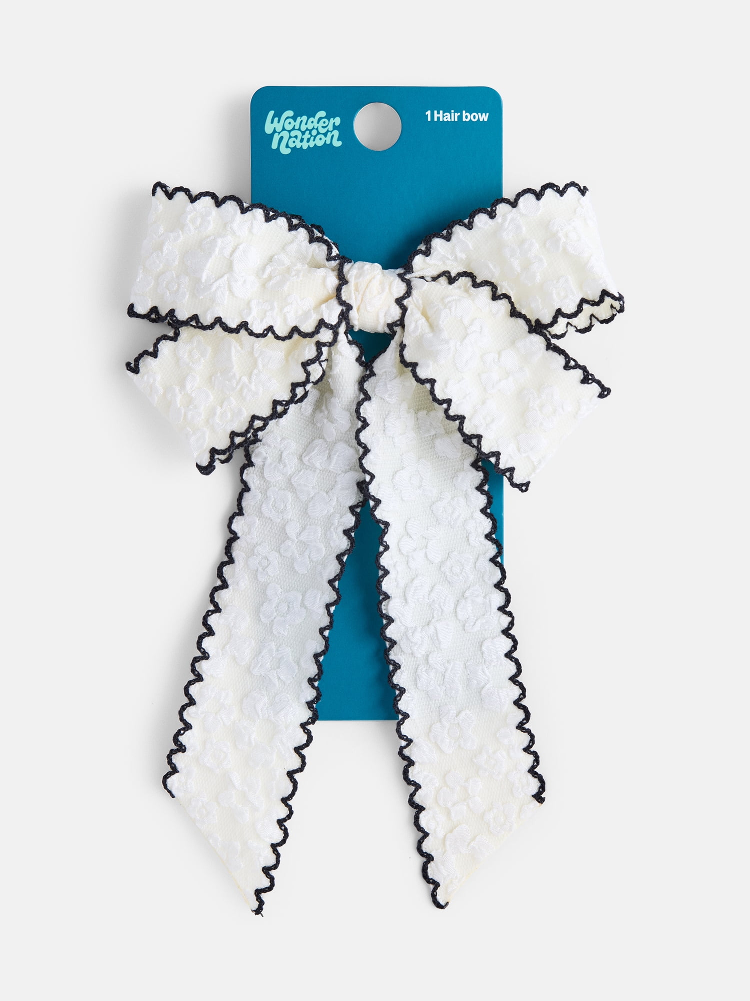 Wonder Nation Girls Large Crinkle Hair Bow with Contrast Edge, Ivory/Black