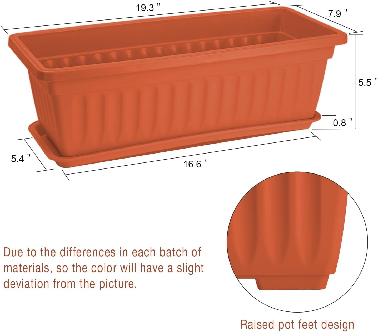 6 Pack Window Box Planter, 17 inches Plastic Vegetable Flower Planter Boxes with Tray, Rectangular Indoor and Outdoor Flower Pots for Windowsill, Patio, Porch, Garden Balcony