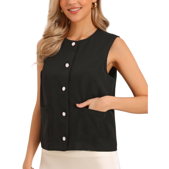 DARING DIVA Women's Sleeveless Button Down Loose Fit Waistcoat Top XS Black