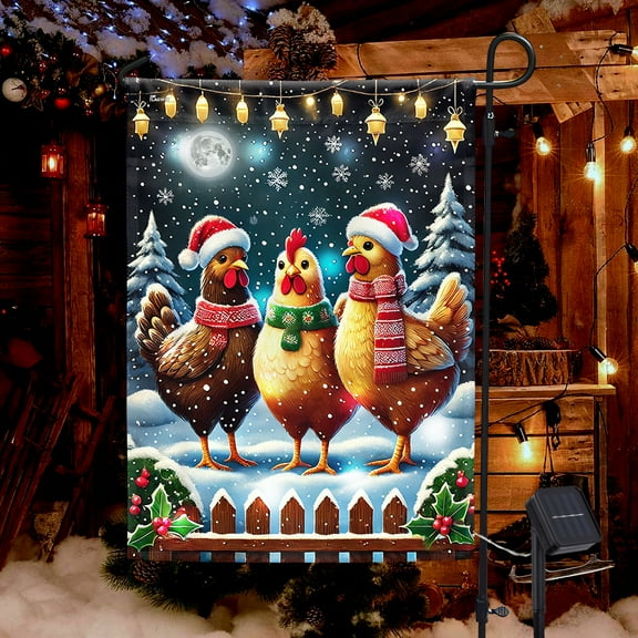 FLAGWIX Chicken Christmas Three Hens Farm Solar LED Garden Flag TQN4133SF - USA Flags Decor Indoor Outdoor