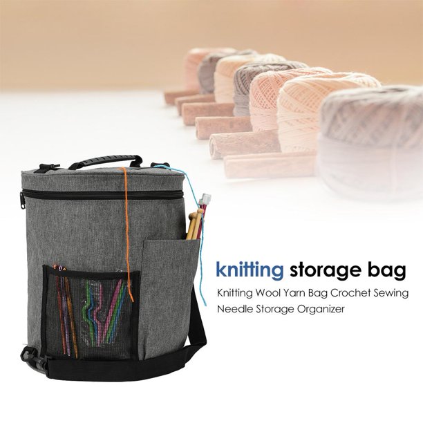 Bolsa De Almacenamiento De Lana Bolsa de almacenamiento para tejer DIY, bolsa de hilo portátil, organizador de ganchos de ganchillo (gris)