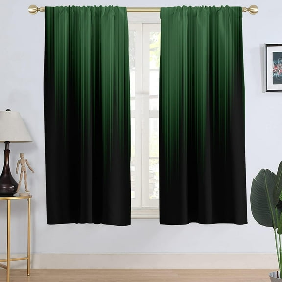 Green and Black Window Curtain Ombre Abstract Striped Mens Gothic Art Aesthetic Unique Simple Modern Boho Boys Living Room Bedroom Window Drapes Treatment Fabric 1 Pair, 42" W x 63" L, Gradient