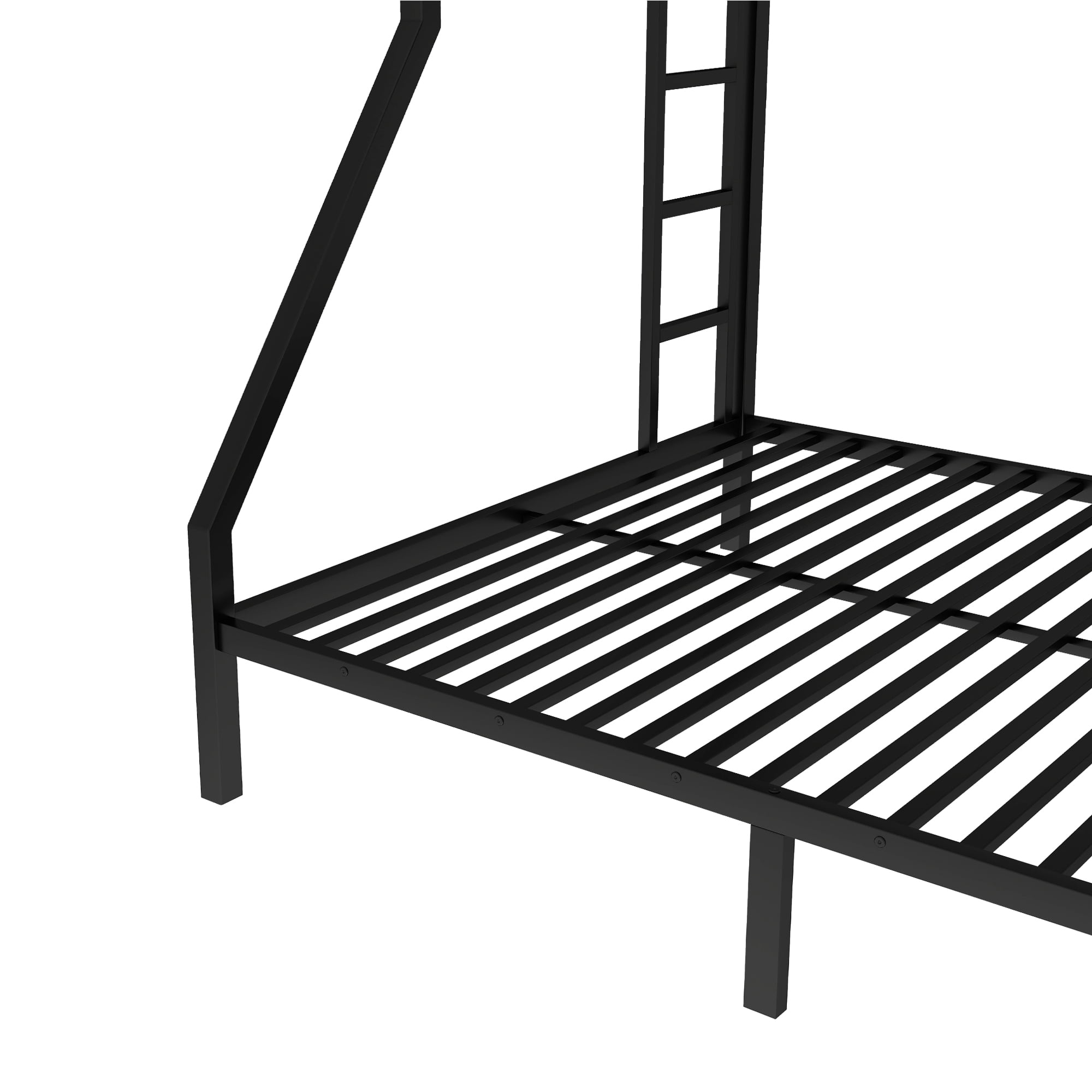 Metal Bunk Bed, Twin XL Over Queen Bunk Bed, Space-Saving Bed Frame with Noise Reduced Design and Safety Guardrails, No Box Spring Needed, 300LBS/600LBS Capacity, Black