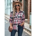 thumbnail image 6 of Women'S Plaid Shirts Long Sleeves Button Down Peplum Babydoll Jacket Oversized Casual Pocket Blouses Tops Pink XL, 6 of 10