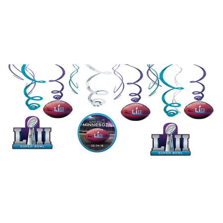 amscan 2018 Super Bowl LII 52 Football Party Swirls 26" Plastic Hanging Whirls, 12 CT, Blue