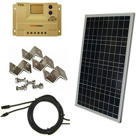 Complete 30 Watt Solar Panel Kit: 30W Polycrystalline Solar Panel + 20A Charge Controller + MC4 Connectors + Mounting Z brackets for 12V Off Grid Battery Charging Boat RV