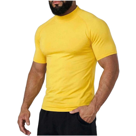 Lenpel Men's T-Shirts Short Sleeve Mock Neck Solid Color Slim Tee Shirts Casual Basic Tees Fashion Summer Tops