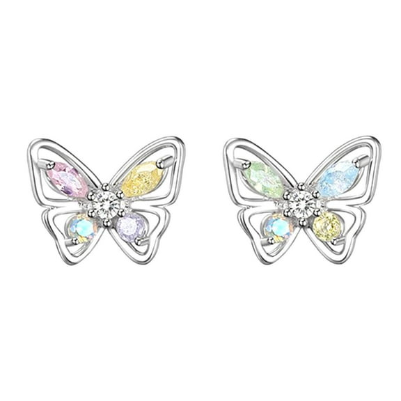 Fiaya Women Butterfly Minimalist Earrings, 1Pairs Colorful Zircon Butterfly Studs, Earrings Jewelry Gifts for Women Daughter Granddaughter