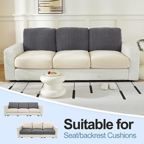 Large Backrest Cushion Covers Super Stretch Back Covers for 3 Cushion Couch Sofa, Couch Back Cushion Covers Featuring with Chenille Yarn (Softer Version, 3PC, Dark Grey)