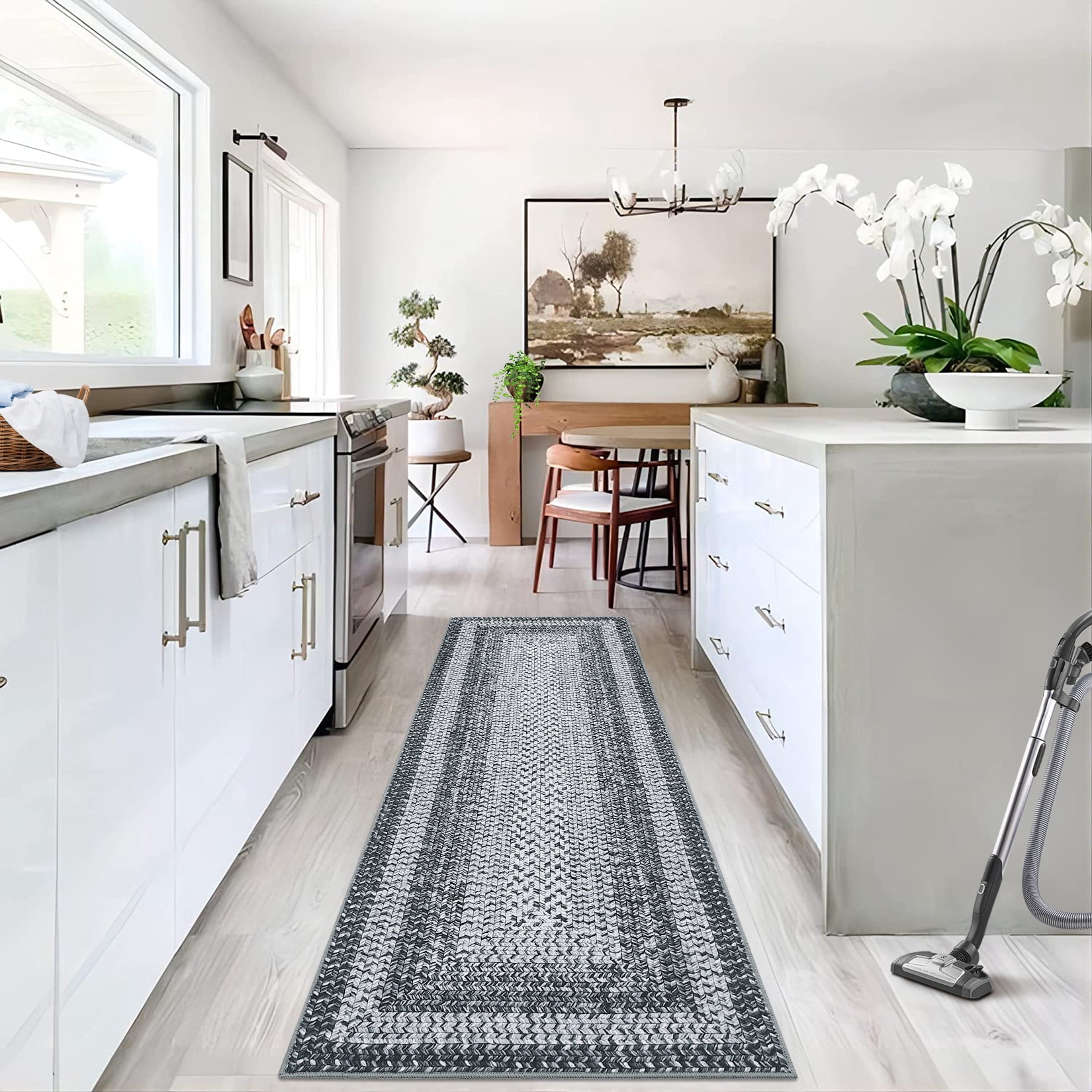 CAROMIO 2' x 8' Runner for Bedroom Imitation Braided Pattern Soft Geometric Living Room Carpet, Gray