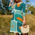thumbnail image 4 of Abstract Teal Orange Shapes Design Flare Dress Square Neck Dress Elegant Female Fashion Printed Dress, 4 of 9