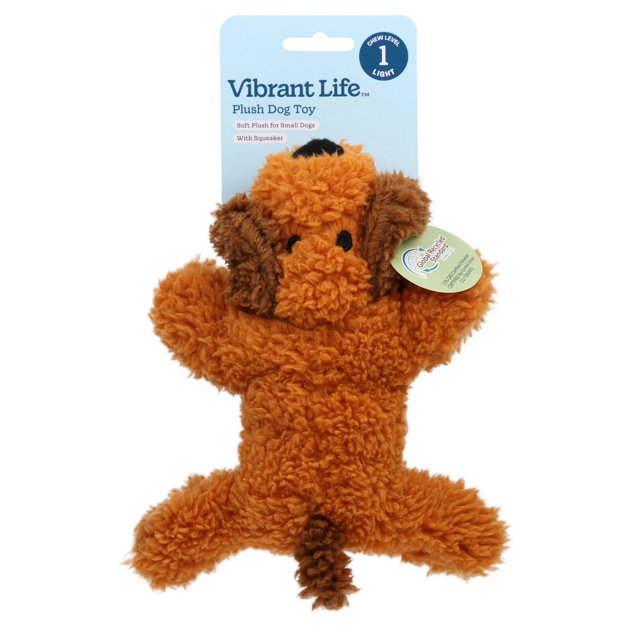 Vibrant Life Brown Floppy Dog Plush Dog Toy with Squeaker, Chew Level 1