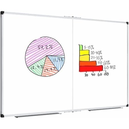 Magnetic Whiteboard 60 x 36 Inch Foldable Dry Erase White Board with Aluminium Frame & Marker Tray 5 x 3 Wall Mounted Folding Message Presentation Board