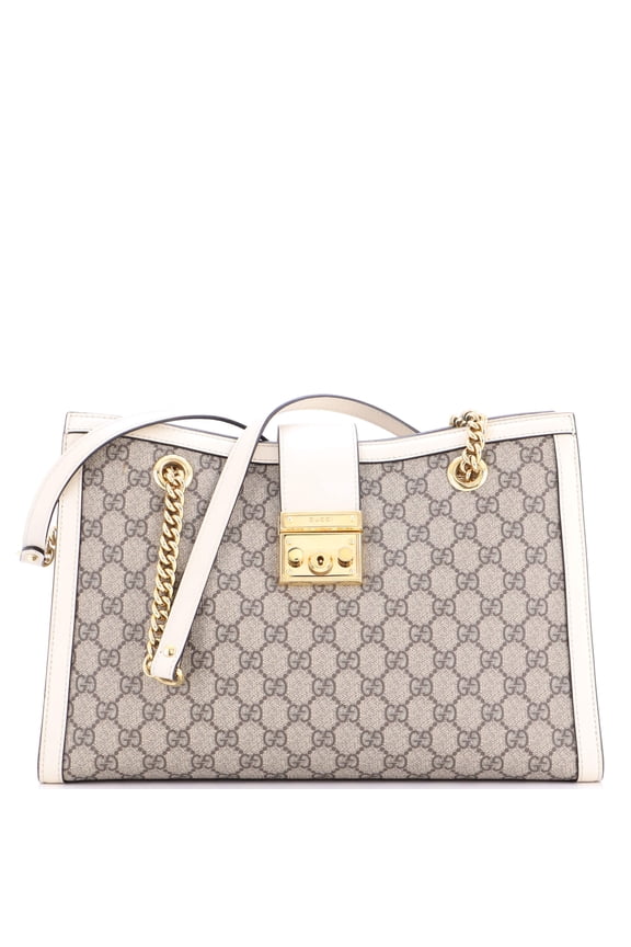 Pre-Owned Gucci Padlock Chain Tote GG Coated Canvas with Leather Medium By Rebag