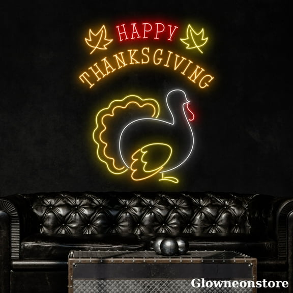 Glowneon Happy Thanksgiving Neon Sign, Turkey LED Sign, Thanksgiving Gift Decor