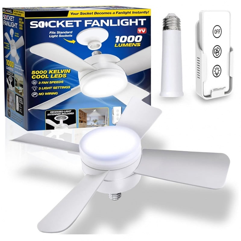 Socket Fan Light Original  Cool Light Ceiling Fans with Lights and Remote | with Light Replacement for Light Bulb/Ceiling Fan for Bedroom, Kitchen, Living Room, 1000 Lumens AS SEEN ON TV,1 Pack