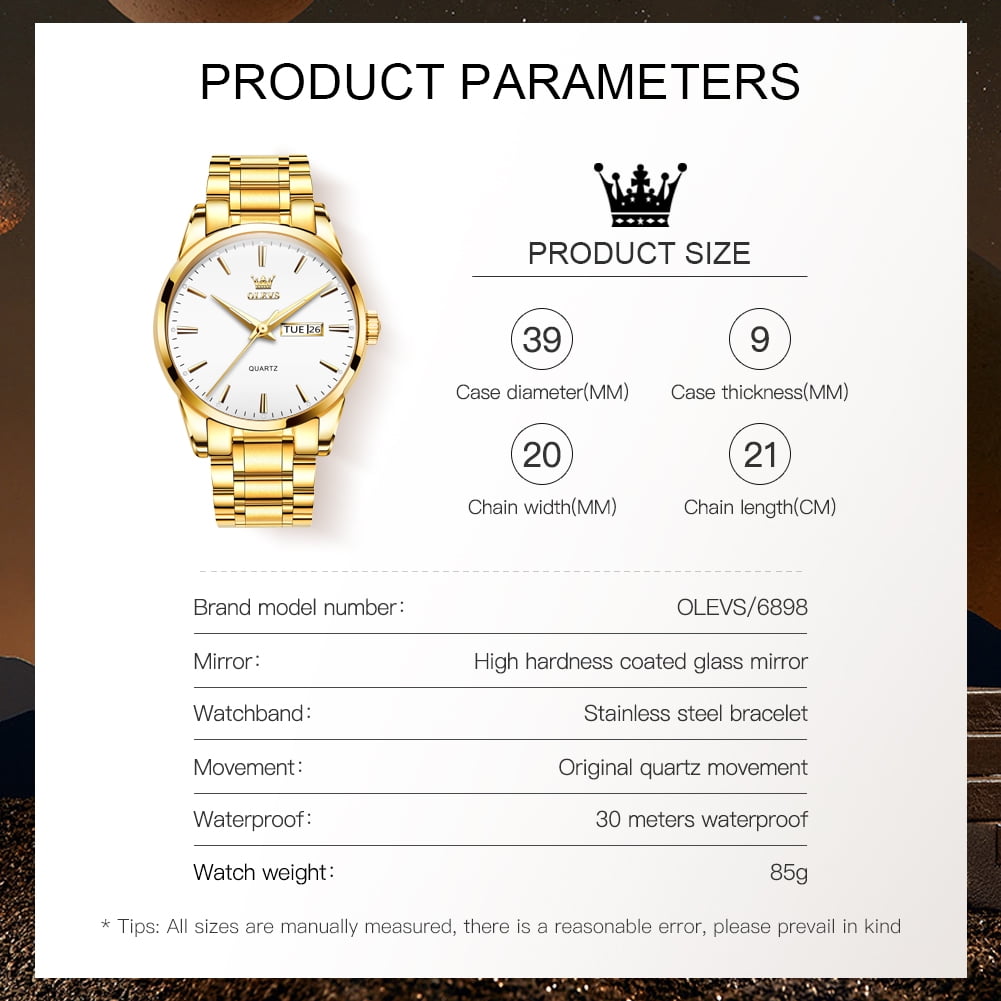 OLEVS Classic Men Watches with Date,Stainless Steel Man Watch with Date, Bussiness Watches for Men,Luminous Quartz Mens Watches Black/White/Blue/Gold, Waterproof Male Reloj para Hombre