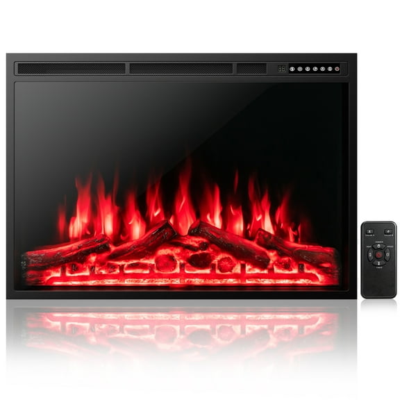 Costway 37''Electric Fireplace Insert Heater Log Flame Effect w/ Remote Control 1500W