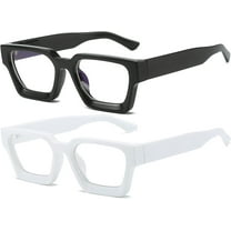 Square Thick Frame Glasses for Women Men Fashion Blue Light Glasses Trendy Chic Computer Eyeglasses (Black White)