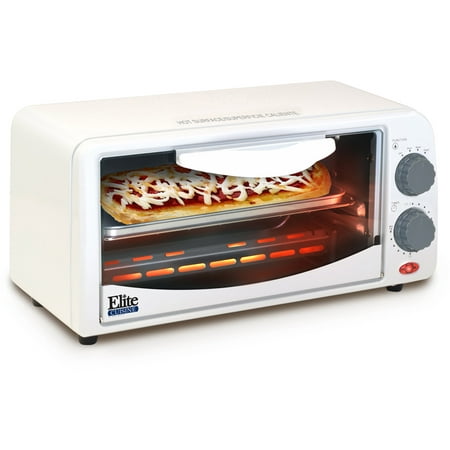 Elite Cuisine ETO-113 2-Slice Toaster Oven with Broiler and Timer, White