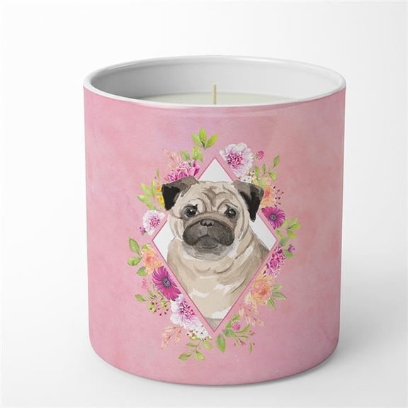 Carolines Treasures 10 oz Fawn Pug Pink Flowers Decorative Soy Candle