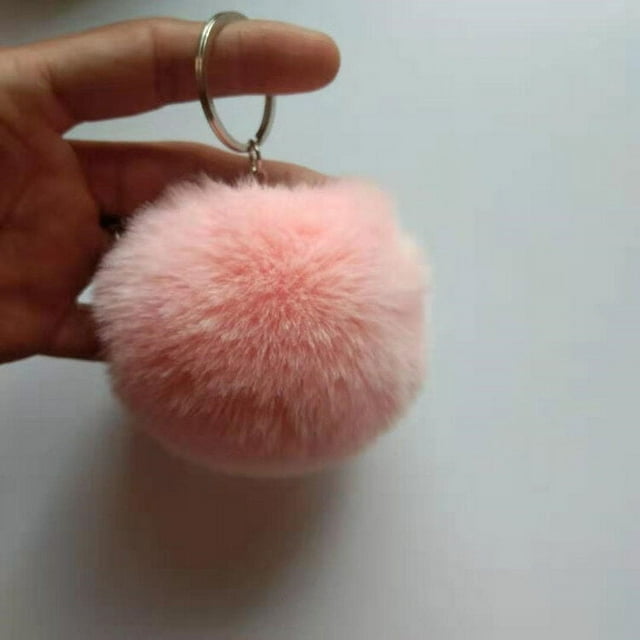 Fuzzy Ball Keychain Supple Comfortable Lovely Key Rings Adorable Practical Key Chains Women for Children Adults Elderly Students Pink 9cm