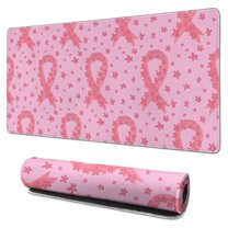 Long Mouse Pads for Desk,Pink Breast Cancer Ribbon Floral Pattern Desk Mats on Top Of Desks, Desk Mouse Pad Extra Large with 3mm Non-Slip Base and Stitched Edge for Gaming,Office,Work,Home 31.5x15.7in