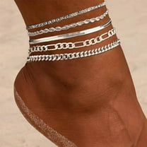 925 Sterling Silver Anklet Bracelet for Women Beach Ankle Bracelets Vintage Anklets Silver Layered Ankle Chain Foot Jewelry 6PC