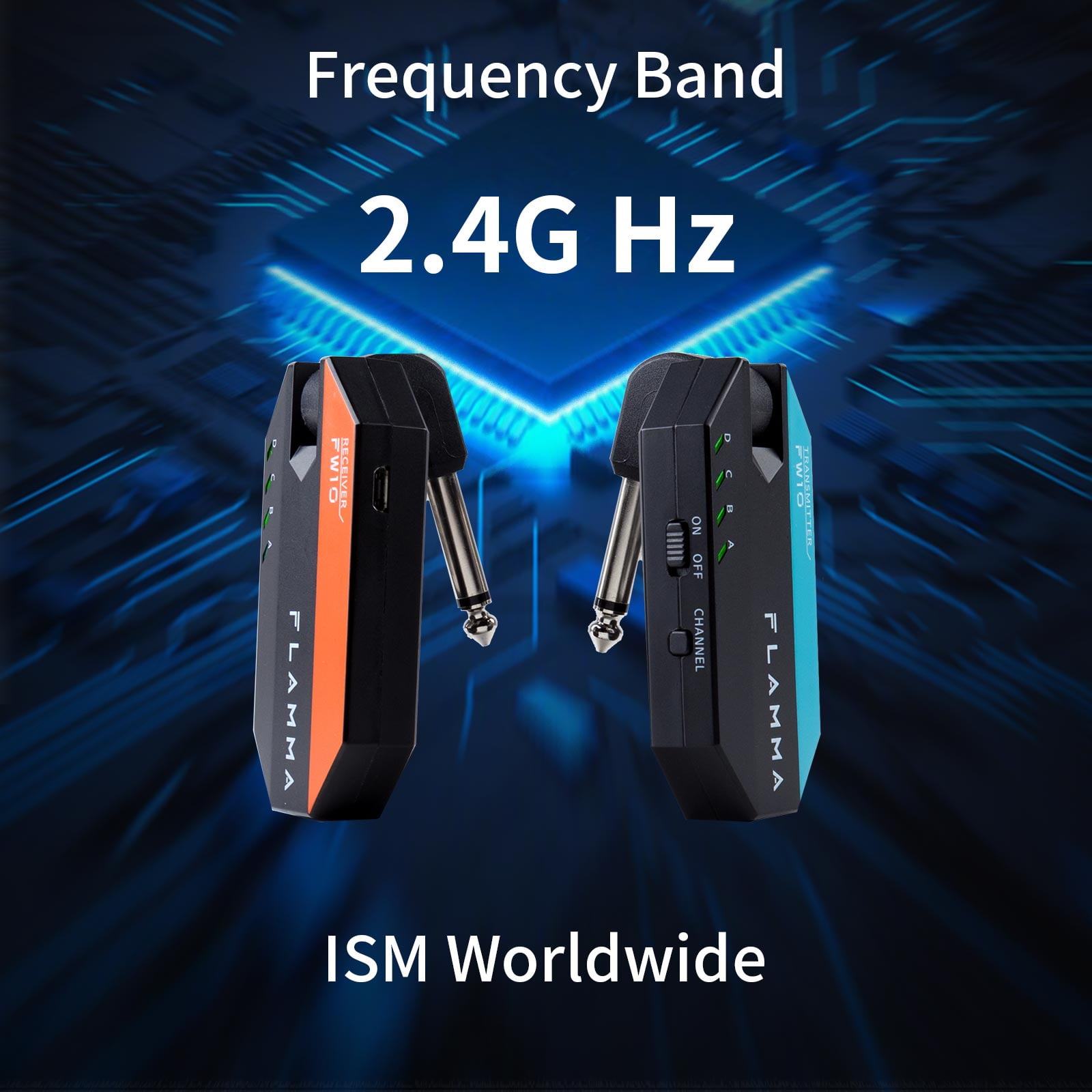FLAMMA FW10 Digital Wireless Guitar System 2.4GHZ Rechargeable Transmitter Receiver
