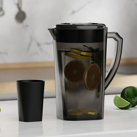 Kabnic Plastic Pitcher with Lid, 2.6L Large Capacity Water Pitcher, Cold Water Kettle, Iced Tea Pitcher for Fridge, Beverage, Coffee, Juice, Sun Tea | Black