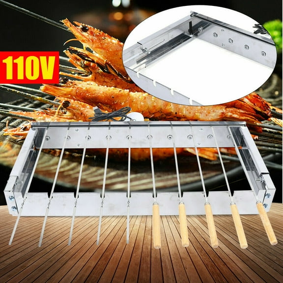 Automatic Rotating Kabob Grill, Electric Skewer Barbecue Grill Rotat,Stainless Steel Rotating Kebab Skewers Rotatin,Practial Auto Rotisserie for BBQ Camping Picnic