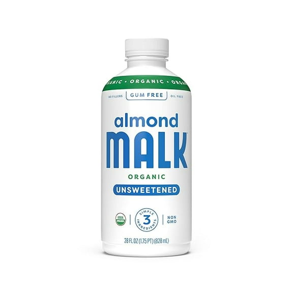 1x Malk Organic Unsweetened Almond Milk - 28 fl oz - Non GMO, Whole 30 approved, Dairy Free, Vegan, Plant Based