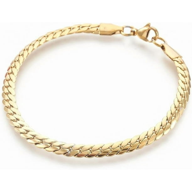 Pulsera de eslabones de acero inoxidable con cierre de mosquetón, chapada en oro, para mujer y hombre.
