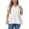 thumbnail image 1 of Blusas de peplum de talla grande para mujer Agnes Orinda, con mangas cortas de verano, escote en V, tops estilo babydoll 4X, color blanco, 1 of 6