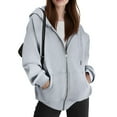 thumbnail image 4 of Inglocry Zip Up Hoodies for Women Drawstring Soft Jackets Casual Winter Sweatshirts with Pocket Light Gray XL, 4 of 5