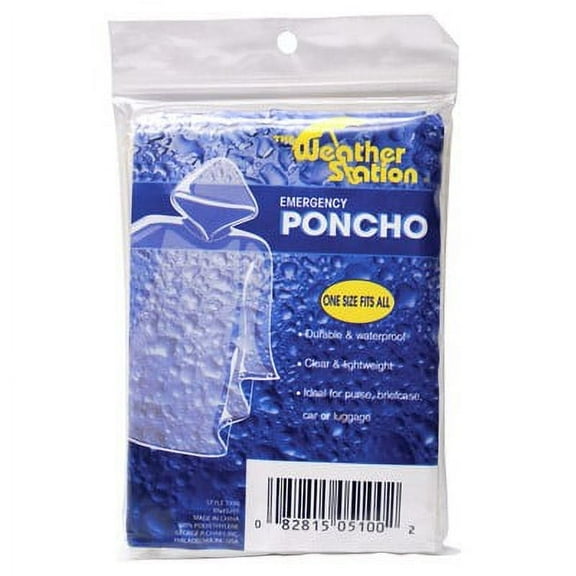 Plastic Emergency Poncho with Hood (Pack of 6)
